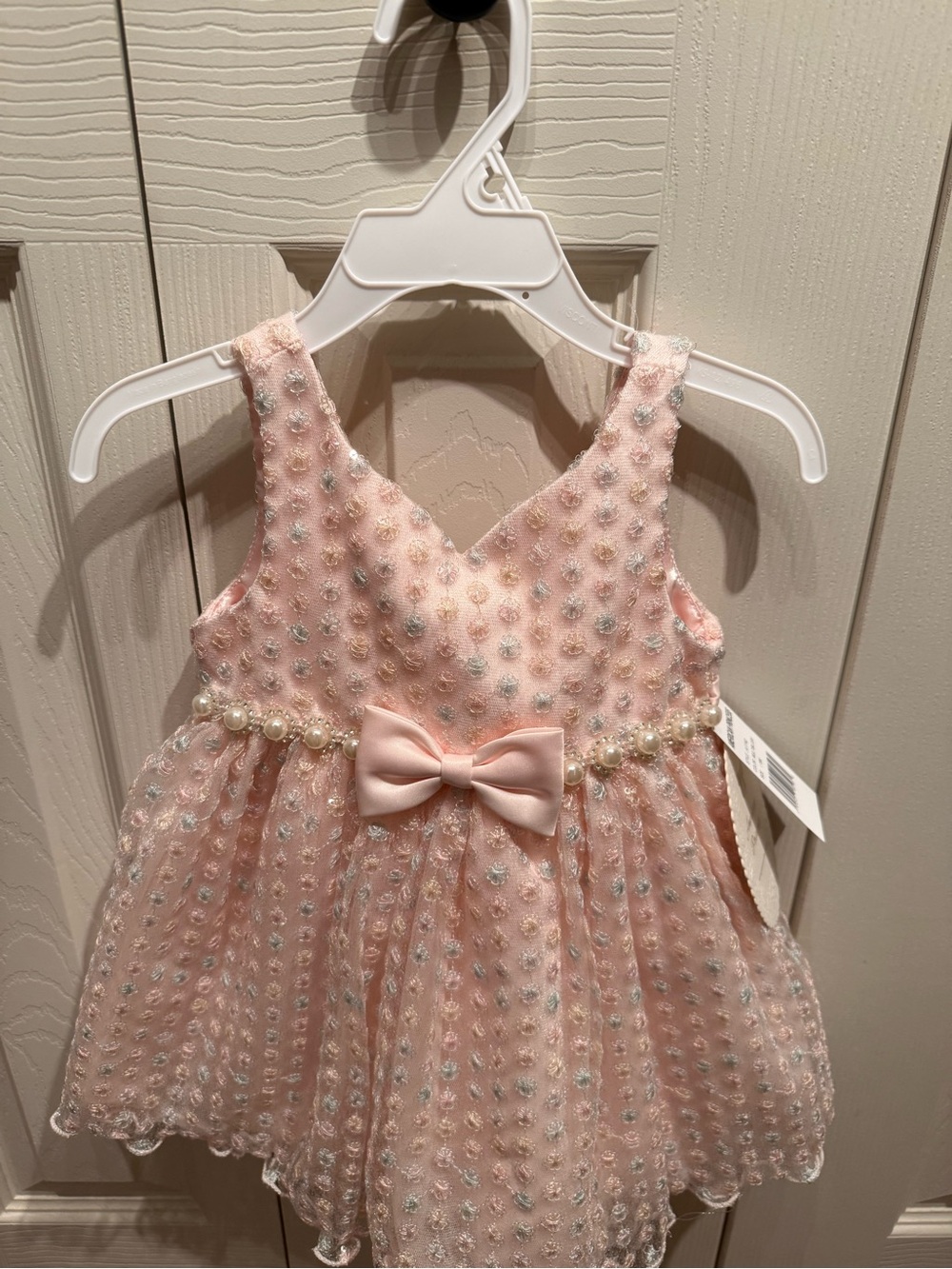 Girls Pink Pearl-Accent Bow Party Dress